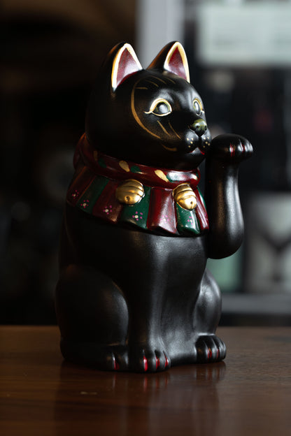 招財貓 貓咪 黑色 19.5cm 日本製造